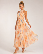 Naurana - Women's Halter Neck Chiffon Midi Dress-Lyrasue-S-Lyrasue