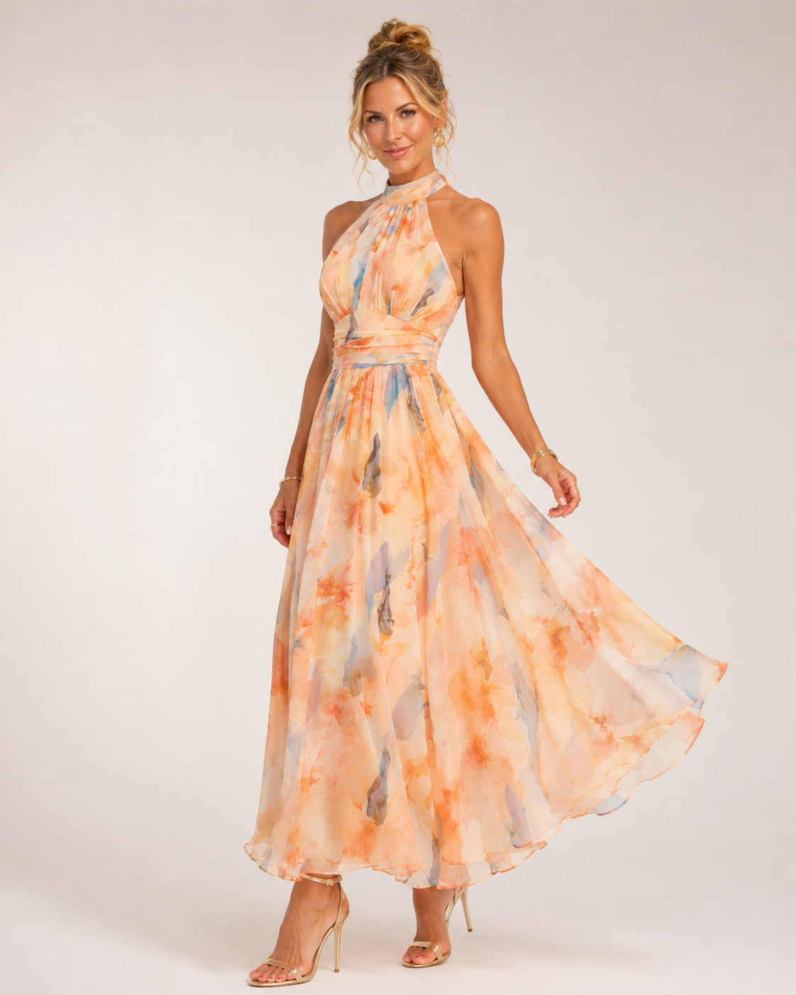 Naurana - Women's Halter Neck Chiffon Midi Dress-Lyrasue-S-Lyrasue
