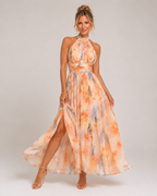 Naurana - Women's Halter Neck Chiffon Midi Dress-Lyrasue-S-Lyrasue