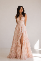 Neveah - Women’s Halter Neck Floral Wedding Guest Maxi Dress-Women > Dress-Lyrasue-Pink-S-Lyrasue