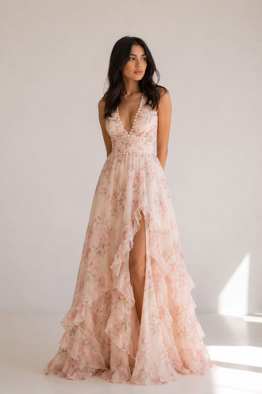 Neveah - Women’s Halter Neck Floral Wedding Guest Maxi Dress-Women > Dress-Lyrasue-Pink-S-Lyrasue