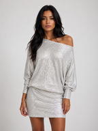 Nicole - Women’s Sequin Party Mini Dress with Contrast Detail-Mode Dames Jurk-Lyrasue-Light Grey-S-Lyrasue