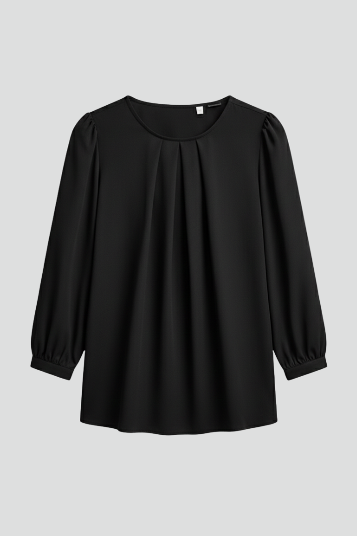 Nixie - Women's Elegant Round Neck Puff Sleeve Blouse-Women’s Blouse-Lyrasue-Black-S-Lyrasue