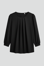 Nixie - Women's Elegant Round Neck Puff Sleeve Blouse-Women’s Blouse-Lyrasue-Black-S-Lyrasue