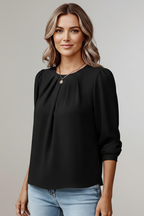 Nixie - Women's Elegant Round Neck Puff Sleeve Blouse-Women’s Blouse-Lyrasue-Black-S-Lyrasue