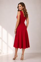 Novalee - Women's Sleeveless V Neck Midi Dress-Women’s Midi Dress-Lyrasue-Red-S-Lyrasue