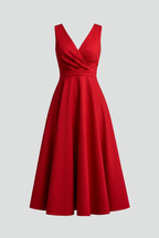 Novalee - Women's Sleeveless V Neck Midi Dress-Women’s Midi Dress-Lyrasue-Red-S-Lyrasue