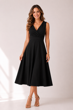 Novalee - Women's Sleeveless V Neck Midi Dress-Women’s Midi Dress-Lyrasue-Red-S-Lyrasue