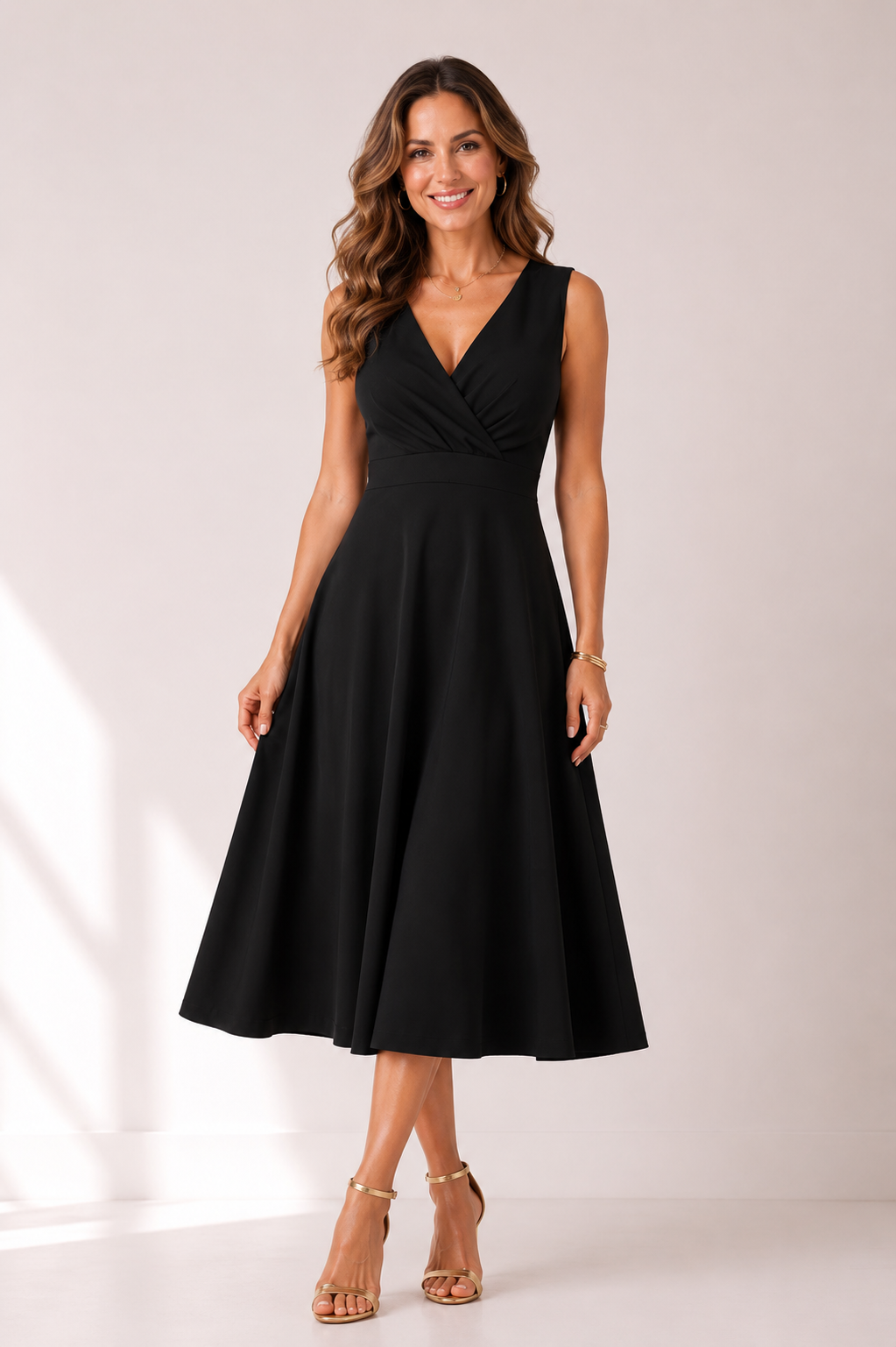 Novalee - Women's Sleeveless V Neck Midi Dress-Women’s Midi Dress-Lyrasue-Red-S-Lyrasue