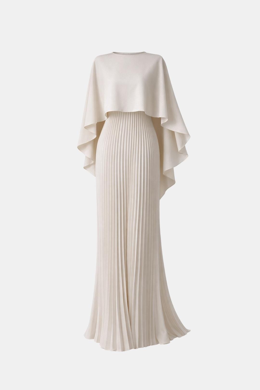 Oakley - Women’s Pleated Cape Sleeve Maxi Dress-Maxi Dress - AS - Womens - Dresses-Lyrasue-Milky White-S-Lyrasue
