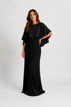 Oakley - Women’s Pleated Cape Sleeve Maxi Dress-Maxi Dress - AS - Womens - Dresses-Lyrasue-Milky White-S-Lyrasue