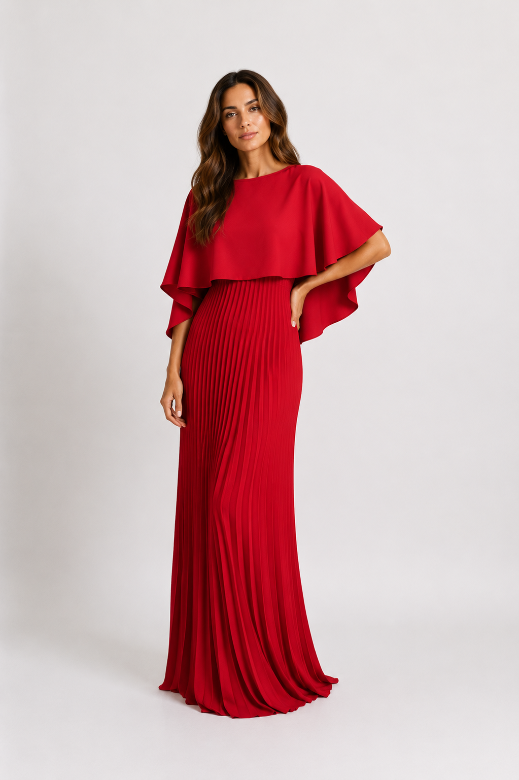 Oakley - Women’s Pleated Cape Sleeve Maxi Dress-Maxi Dress - AS - Womens - Dresses-Lyrasue-Milky White-S-Lyrasue