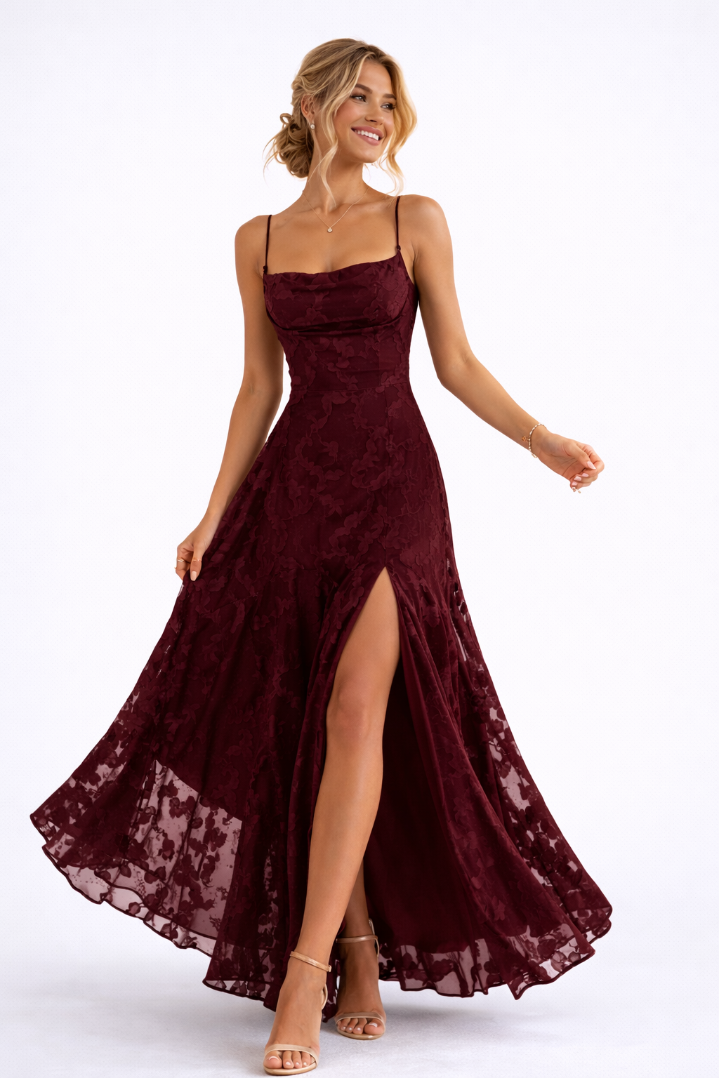 Olivia - Women's Floral Sleeveless Wedding Guest Maxi Dress-Maxi Dress - AS - Womens - Dresses-Lyrasue-Cherry-XS-Lyrasue