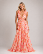 Palmer - Women's Floral Wedding Guest Maxi Dress-Maxi dresses-Lyrasue-Orange-XS-Lyrasue