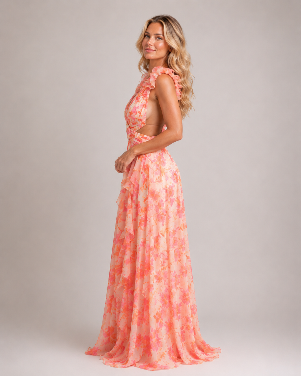 Palmer - Women's Floral Wedding Guest Maxi Dress-Maxi dresses-Lyrasue-Orange-XS-Lyrasue