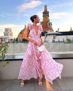 Palmer - Women's Floral Wedding Guest Maxi Dress-Maxi dresses-Lyrasue-Orange-XS-Lyrasue