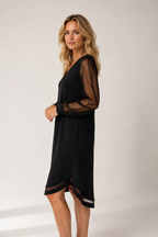 Payton - Women’s V-Neck Shift Maxi Dress with Sheer Glitter Sleeves-Lyrasue-Black-S-Lyrasue