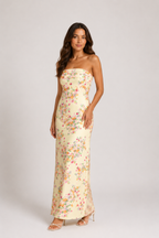 Phoenix - Women’s Yellow Strapless Floral Print Maxi Dress-Dress-Beginning-Lyrasue-S-Lyrasue