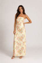 Phoenix - Women’s Yellow Strapless Floral Print Maxi Dress-Dress-Beginning-Lyrasue-S-Lyrasue