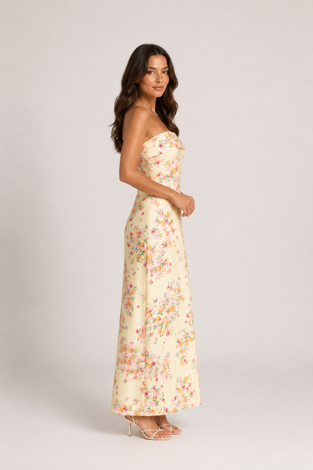 Phoenix - Women’s Yellow Strapless Floral Print Maxi Dress-Dress-Beginning-Lyrasue-S-Lyrasue
