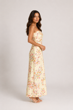 Phoenix - Women’s Yellow Strapless Floral Print Maxi Dress-Dress-Beginning-Lyrasue-S-Lyrasue