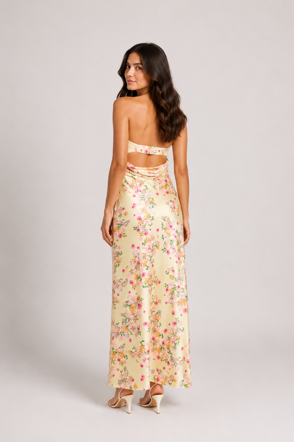 Phoenix - Women’s Yellow Strapless Floral Print Maxi Dress-Dress-Beginning-Lyrasue-S-Lyrasue