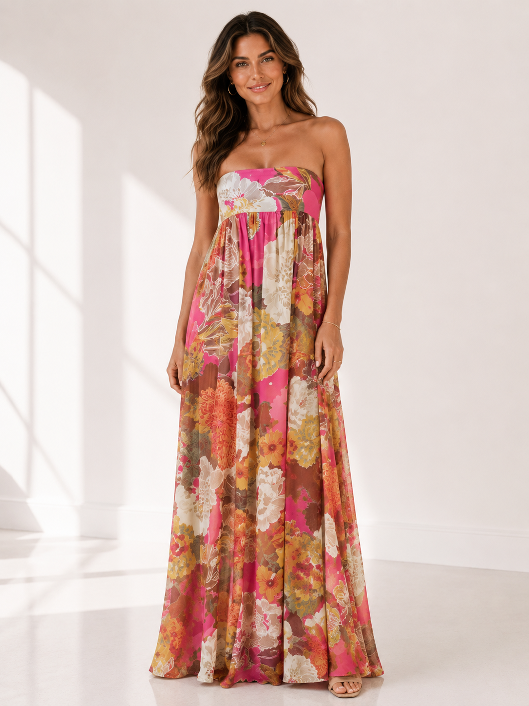 Reverie - Women's Strapless Boho Maxi Dress-Women > Dress-Lyrasue-Multicolour-S-Lyrasue