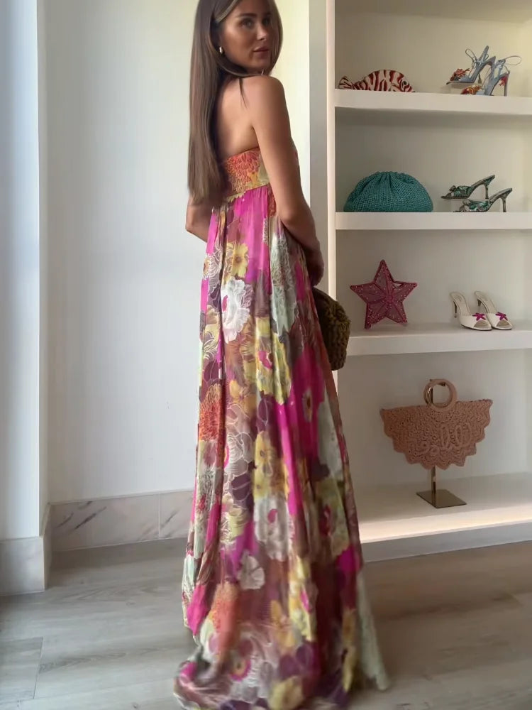Reverie - Women's Strapless Boho Maxi Dress-Women > Dress-Lyrasue-Multicolour-S-Lyrasue