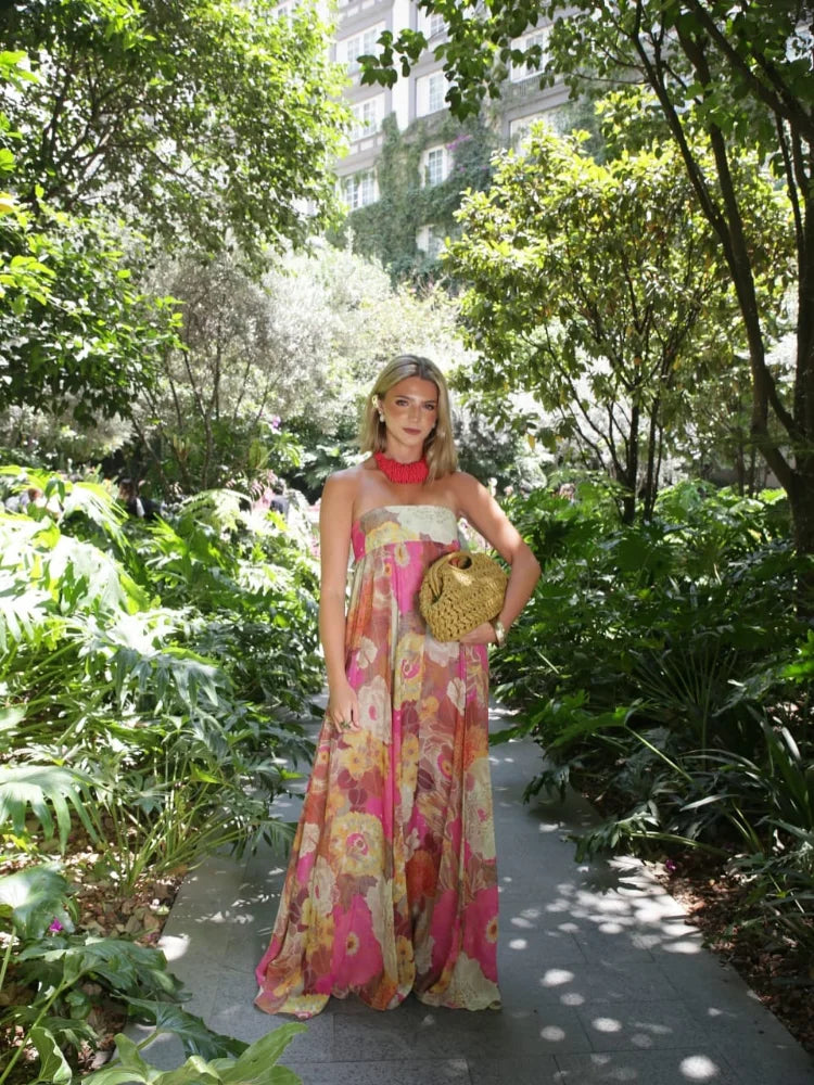 Reverie - Women's Strapless Boho Maxi Dress-Women > Dress-Lyrasue-Multicolour-S-Lyrasue