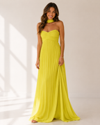 Reverie - Women's Strapless Pleated Maxi Dress-Abiti lunghi-Lyrasue-Lime yellow-S-Lyrasue