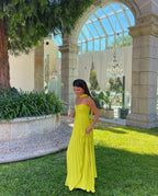 Reverie - Women's Strapless Pleated Maxi Dress-Abiti lunghi-Lyrasue-Lime yellow-S-Lyrasue