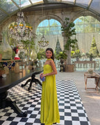 Reverie - Women's Strapless Pleated Maxi Dress-Abiti lunghi-Lyrasue-Lime yellow-S-Lyrasue