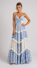 Romina - Women's Floral Tiered Maxi Dress-Dresses-Lyrasue-Pink-XS-Lyrasue