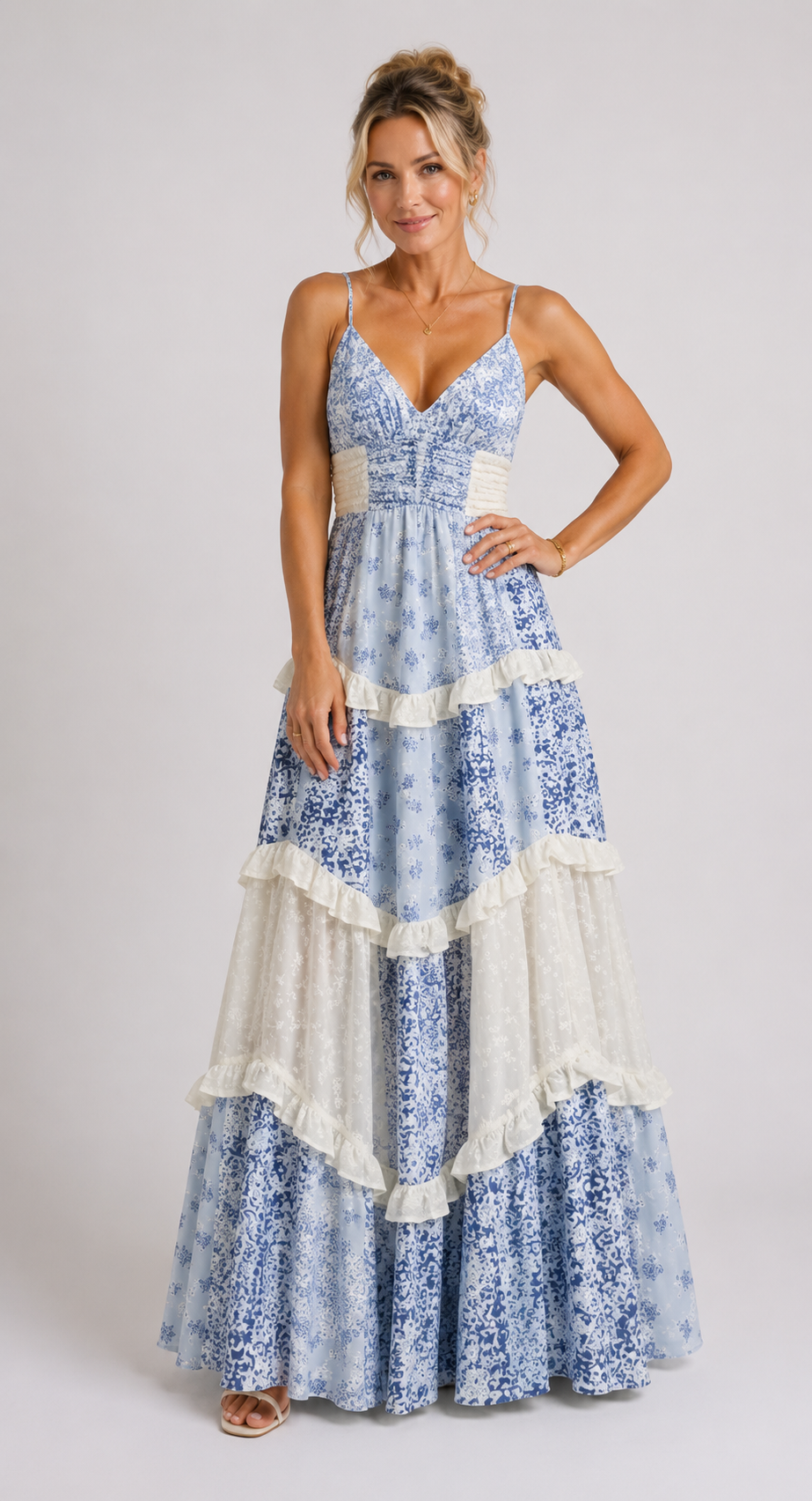 Romina - Women's Floral Tiered Maxi Dress-Dresses-Lyrasue-Pink-XS-Lyrasue