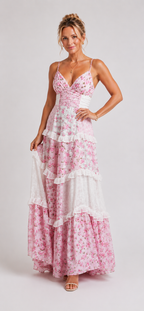 Romina - Women's Floral Tiered Maxi Dress-Dresses-Lyrasue-Pink-XS-Lyrasue