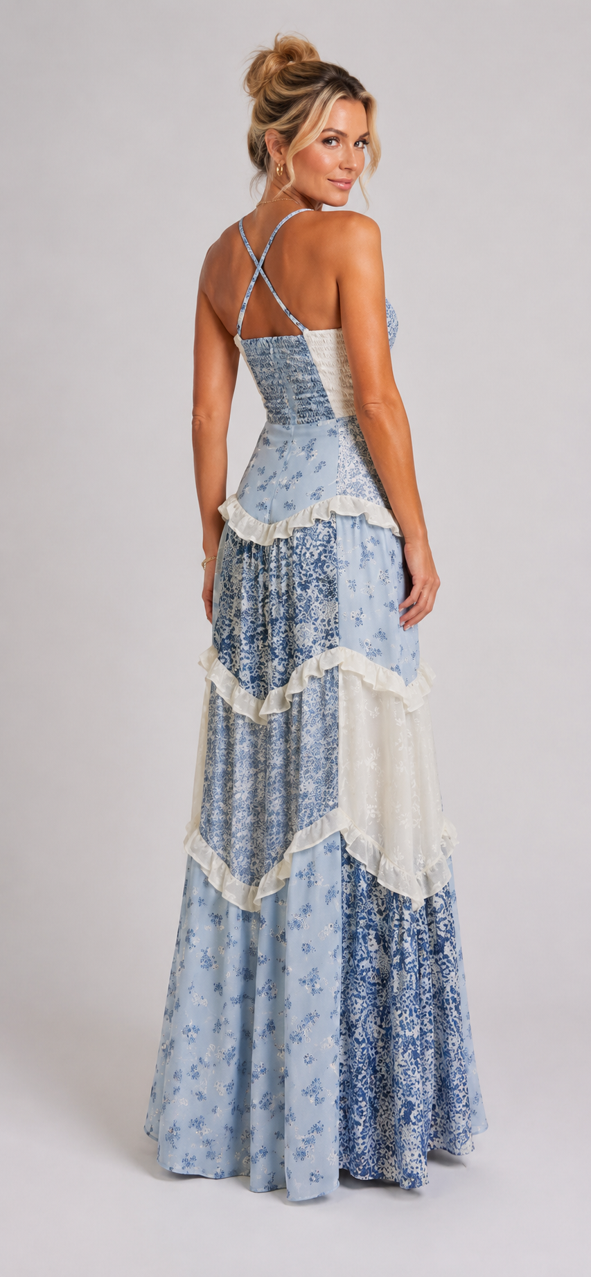 Romina - Women's Floral Tiered Maxi Dress-Dresses-Lyrasue-Pink-XS-Lyrasue
