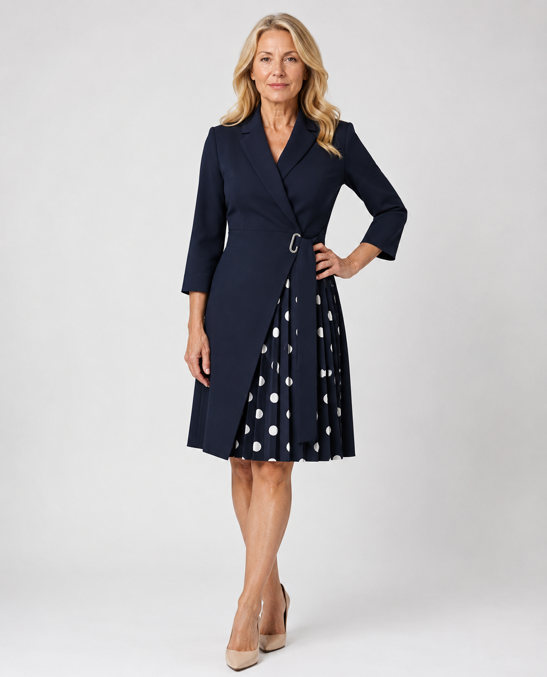 Rosalie - Women’s Elegant Blazer Dress with Notched Collar-Lyrasue-Dots Black-S-Lyrasue