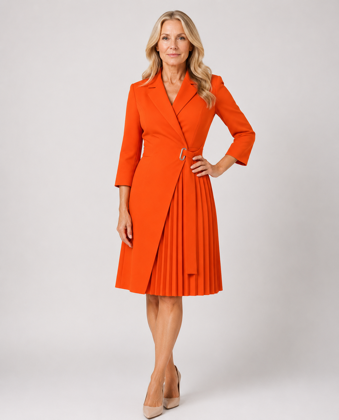 Rosalie - Women’s Elegant Blazer Dress with Notched Collar-Lyrasue-Orange-S-Lyrasue
