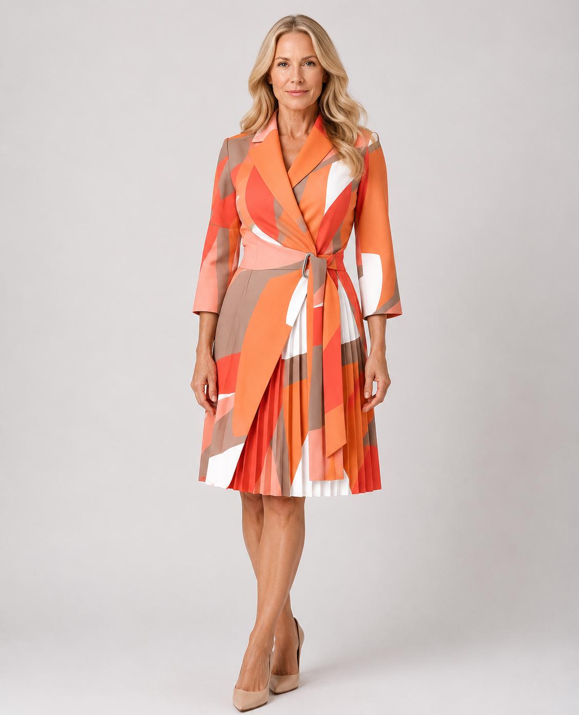 Rosalie - Women’s Elegant Blazer Dress with Notched Collar-Lyrasue-Orange Print-S-Lyrasue