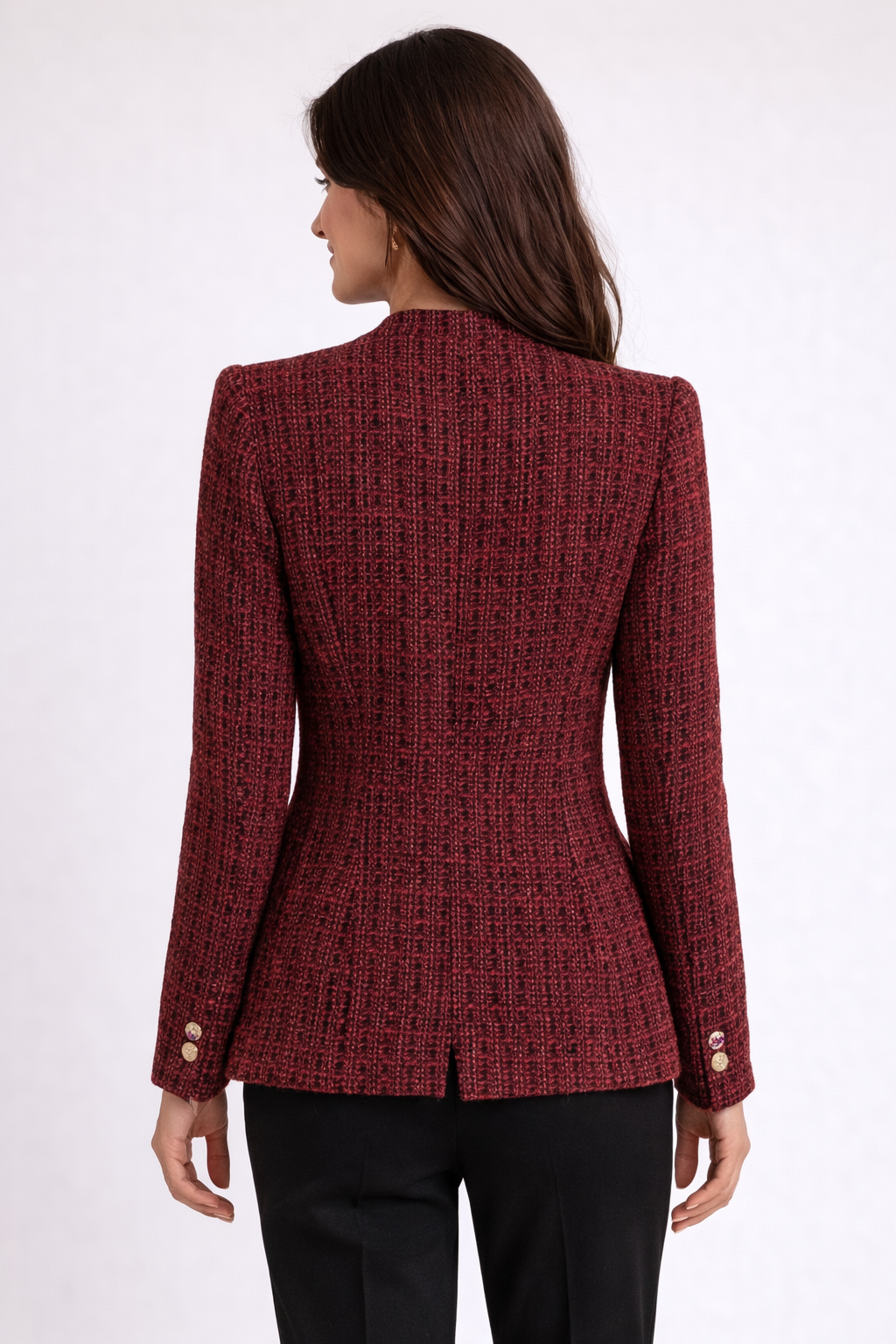 Rosie Tweed Button Blazer – Burgundy Women’s Jacket-Blazer - AS - Womens - Blazers-Lyrasue-Burgundy-XS-Lyrasue