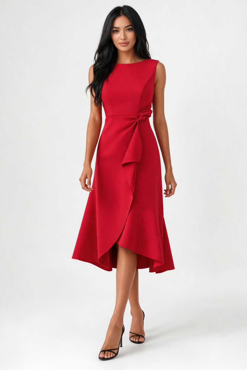 Ruby - Women's Draped Asymmetric Midi Summer Dress-Lyrasue-Red-S-Lyrasue