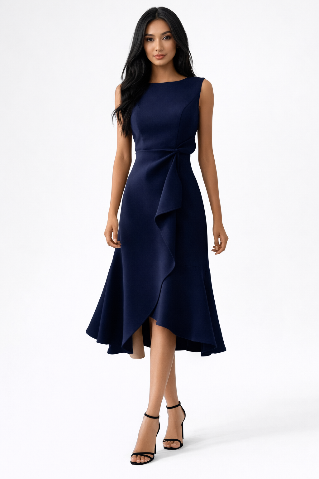 Ruby - Women's Draped Asymmetric Midi Summer Dress-Lyrasue-Navy blue-S-Lyrasue