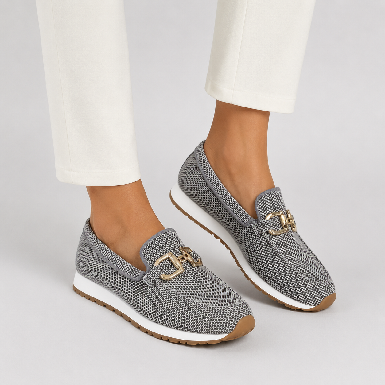 Rylee - Women’s Breathable Mesh Loafers with Horsebit Detail-Women's Shoes > Loafers-Lyrasue-Grey-36-Lyrasue