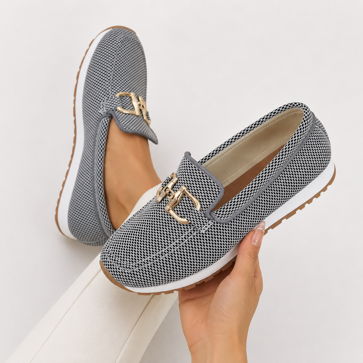 Rylee - Women’s Breathable Mesh Loafers with Horsebit Detail-Women's Shoes > Loafers-Lyrasue-Beige-36-Lyrasue