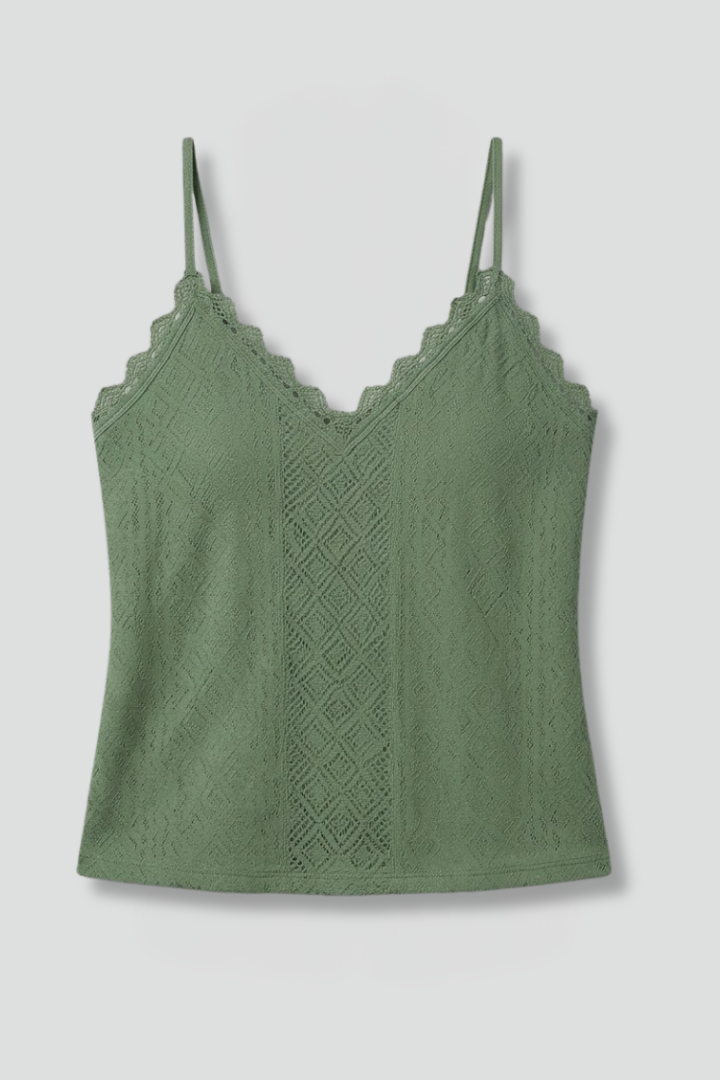 Saffron - Women's Elegant Lace Trim V-Neck Cami Top-Women’s Sleeveless Top-Lyrasue-Green-XS-Lyrasue