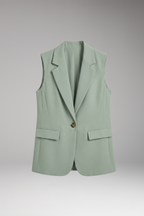Saffron - Women's Tailored Sleeveless Blazer with Notch Lapels and Flap Pockets-Women’s Sleeveless Blazer-Lyrasue-Sage Green-S-Lyrasue