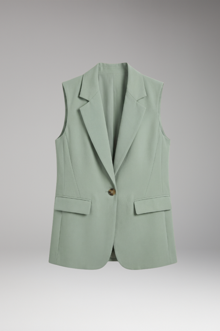 Saffron - Women's Tailored Sleeveless Blazer with Notch Lapels and Flap Pockets-Women’s Sleeveless Blazer-Lyrasue-Sage Green-S-Lyrasue