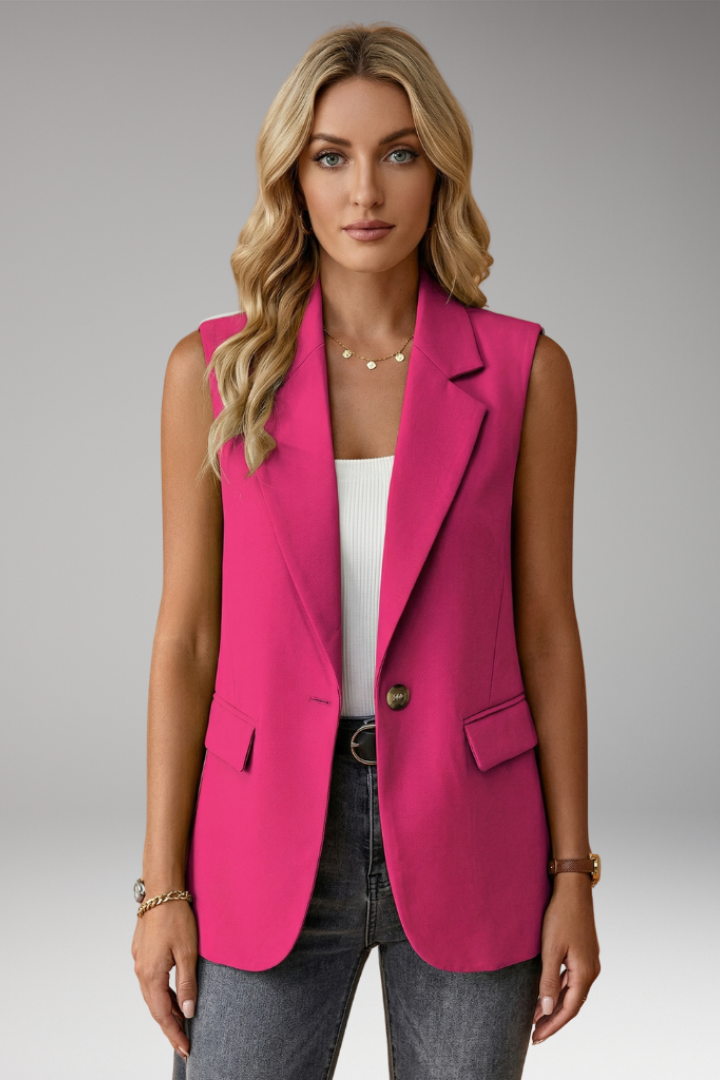 Saffron - Women's Tailored Sleeveless Blazer with Notch Lapels and Flap Pockets-Women’s Sleeveless Blazer-Lyrasue-Magenta-S-Lyrasue