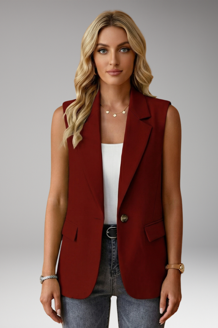 Saffron - Women's Tailored Sleeveless Blazer with Notch Lapels and Flap Pockets-Women’s Sleeveless Blazer-Lyrasue-Burgundy-S-Lyrasue