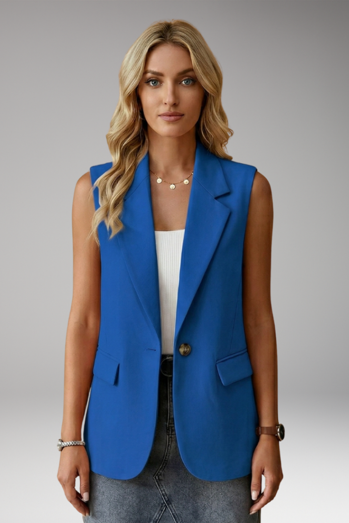 Saffron - Women's Tailored Sleeveless Blazer with Notch Lapels and Flap Pockets-Women’s Sleeveless Blazer-Lyrasue-Royal Blue-S-Lyrasue